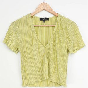 NWOT Lulu's Under the Palms Lime Green Button-Up Crop Top